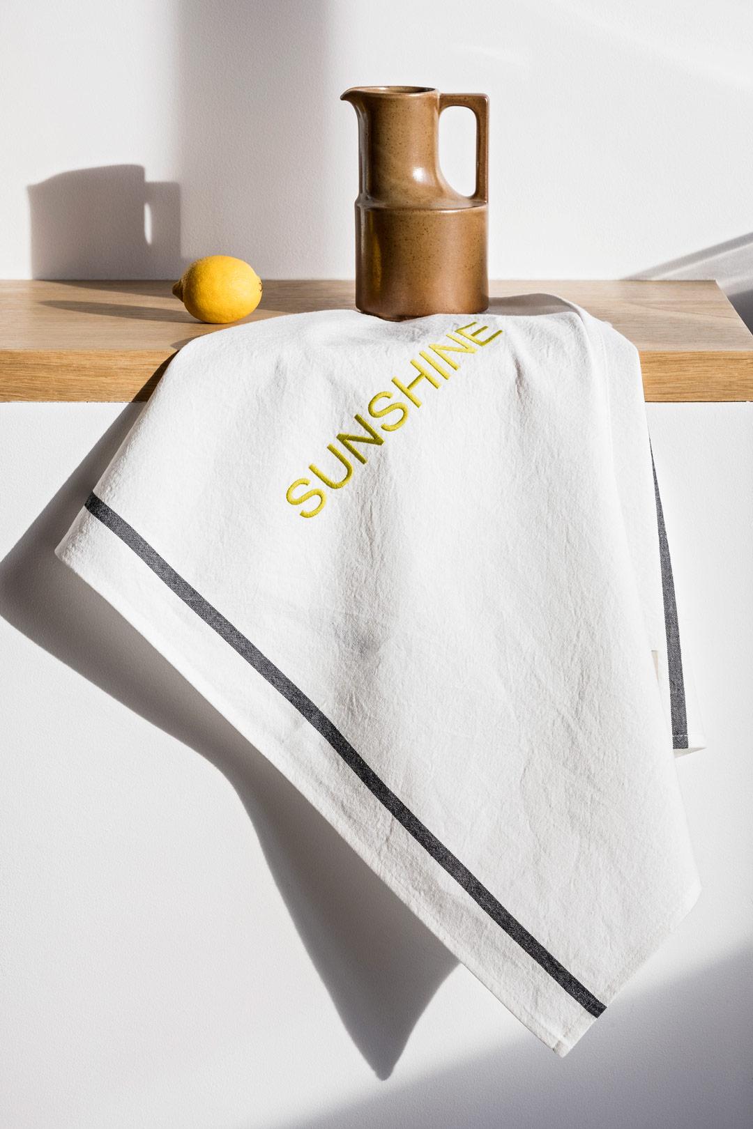 tea towel cotton embroidered sunshine